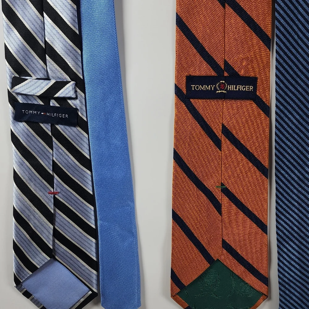 Tommy Hilfiger Striped Silk Ties in Light Blue, Black & Rust‎